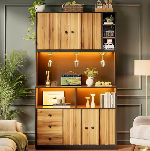Credenza alta da cucina 100 cm con LED RGB, prese USB e portabicchieri