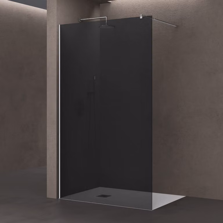 doporro Box Doccia Walk-In 90x200 cm, Parete Doccia Fissa in Vetro Temperato FumšŠ 8 mm con Barra Stabilizzatrice Regolabile e Profilo Cromato šC Bremen01VG