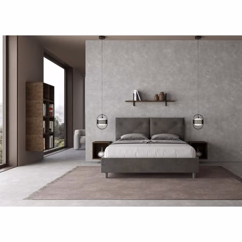 Letto matrimoniale alla francese Ityhome imbottito in microfibra grigio L/P: 150 x 200 cm – 2