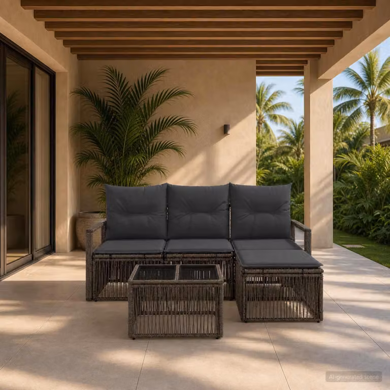 Maison Exclusive - Set da giardino composto da 5 pezzi, divano, colore grigio, realizzato in rattan sintetico
