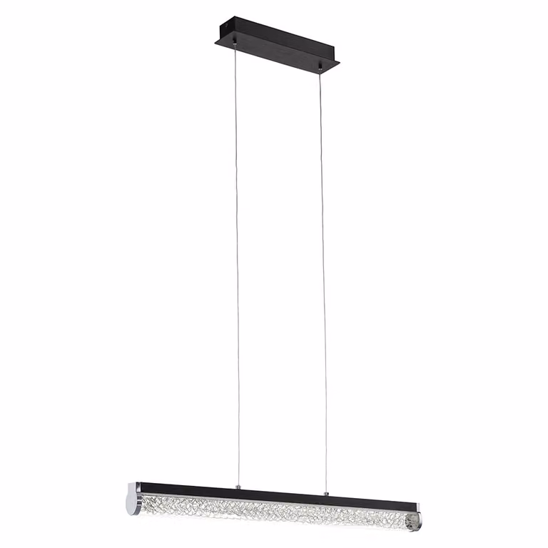 Lampada a sospensione a LED, struttura in acciaio nero, vetro trasparente, intrecciata, altezza 110 cm