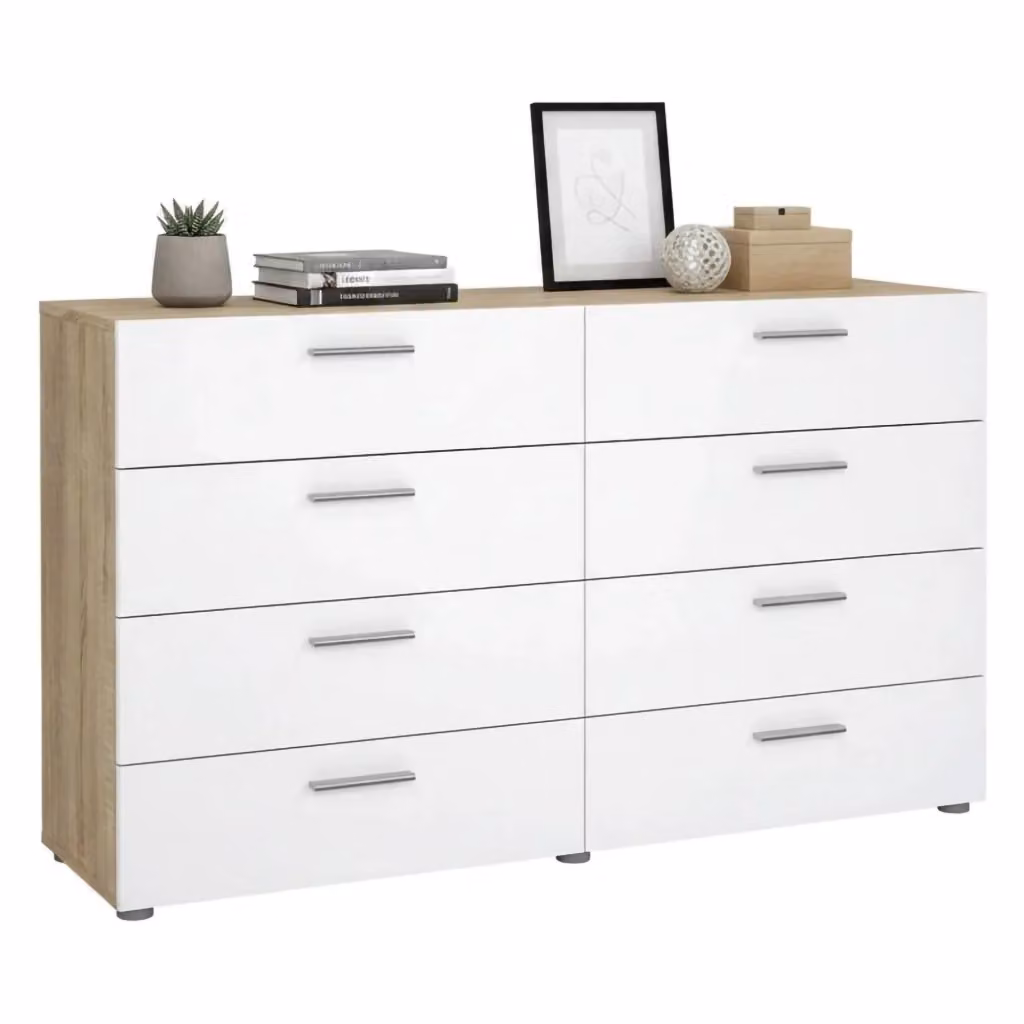 Credenza Phethai DMORA, Buffet e Madia per Soggiorno o Cucina, Quercia e Bianco Lucido, L: 140 cm, P: 40 cm, H: 82 cm – 2