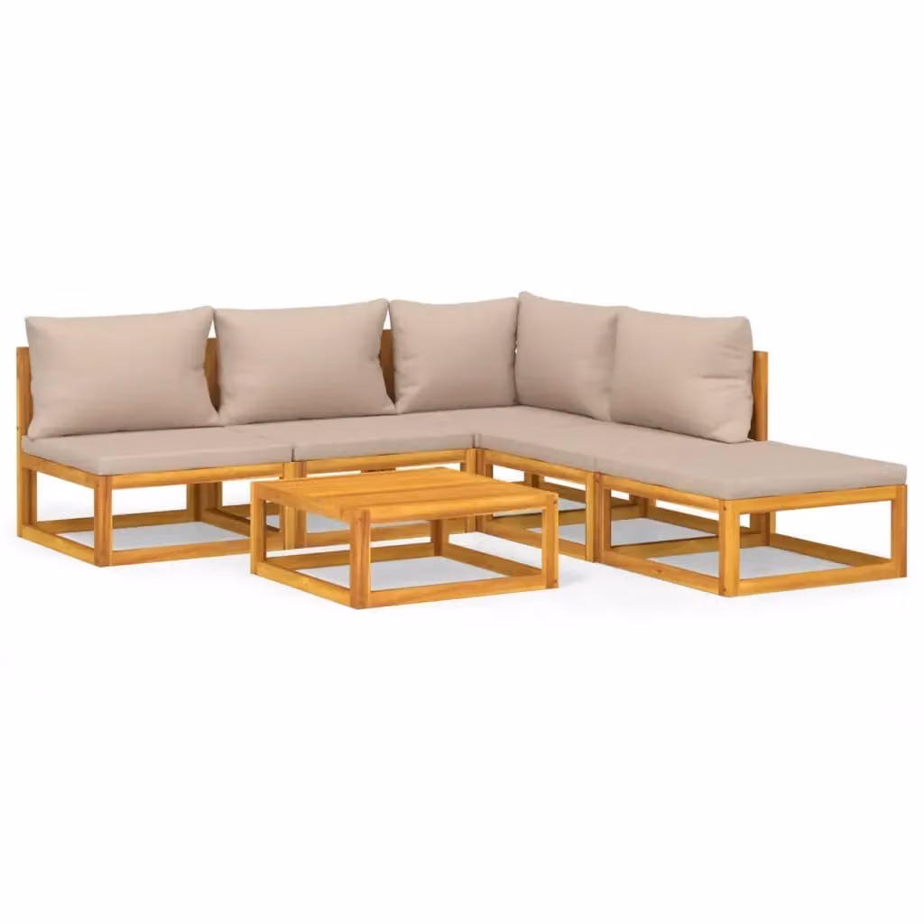 Set Salotto da Giardino vidaXL a Forma a L in Legno di Acacia con Cuscini Beige 6 Pezzi – 2