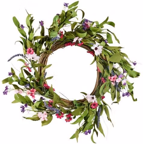Ghirlanda Decorativa Artificiale VEVOR Rosa e Verde con Margherite e Boccioli, Diametro: 55,88 cm