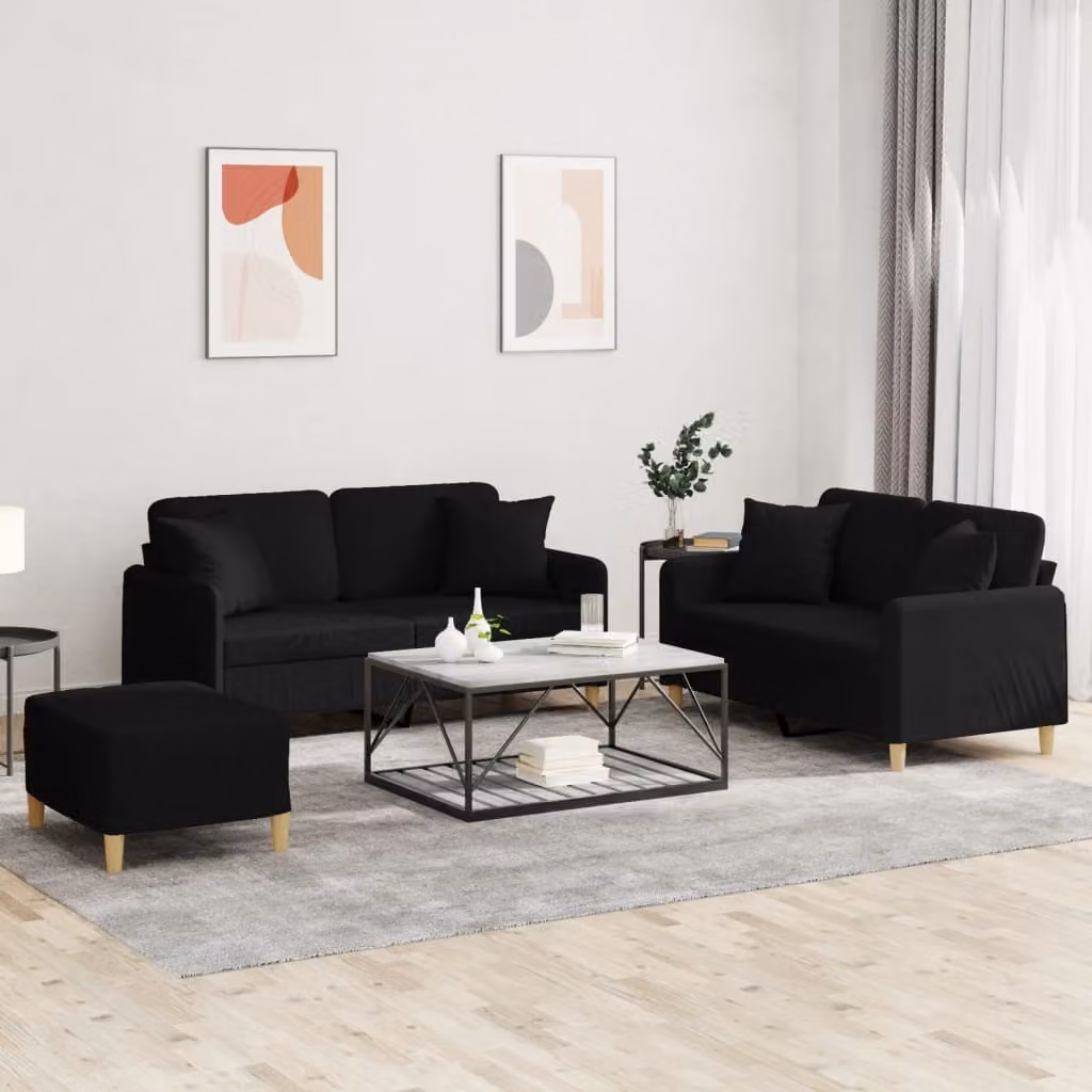Maison Exclusive - Set divano a 3 pezzi con cuscini in tessuto nero