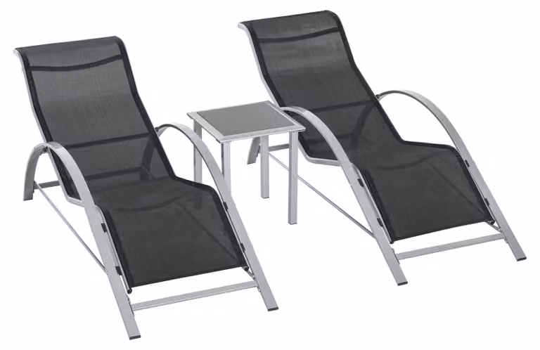 Set da giardino a 3 pezzi con tavolo, in metallo e rete nera, composto da 2 poltrone e 1 tavolo, ideale per terrazze e balconi