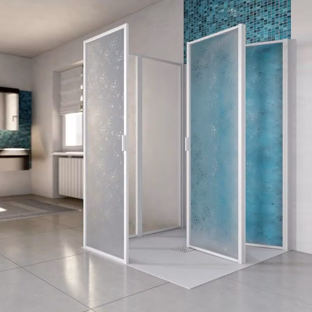 Box doccia tre lati a libro apertura totale acrilico opaco h.185cm CASSANDRA TRIO 80x80x80 cm