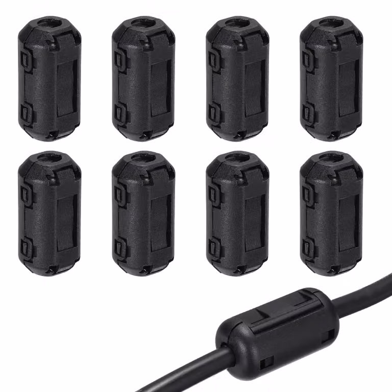 Anello ferromagnetico con clip, confezione da 8 pezzi, diametro interno di 3,5 mm, colore nero