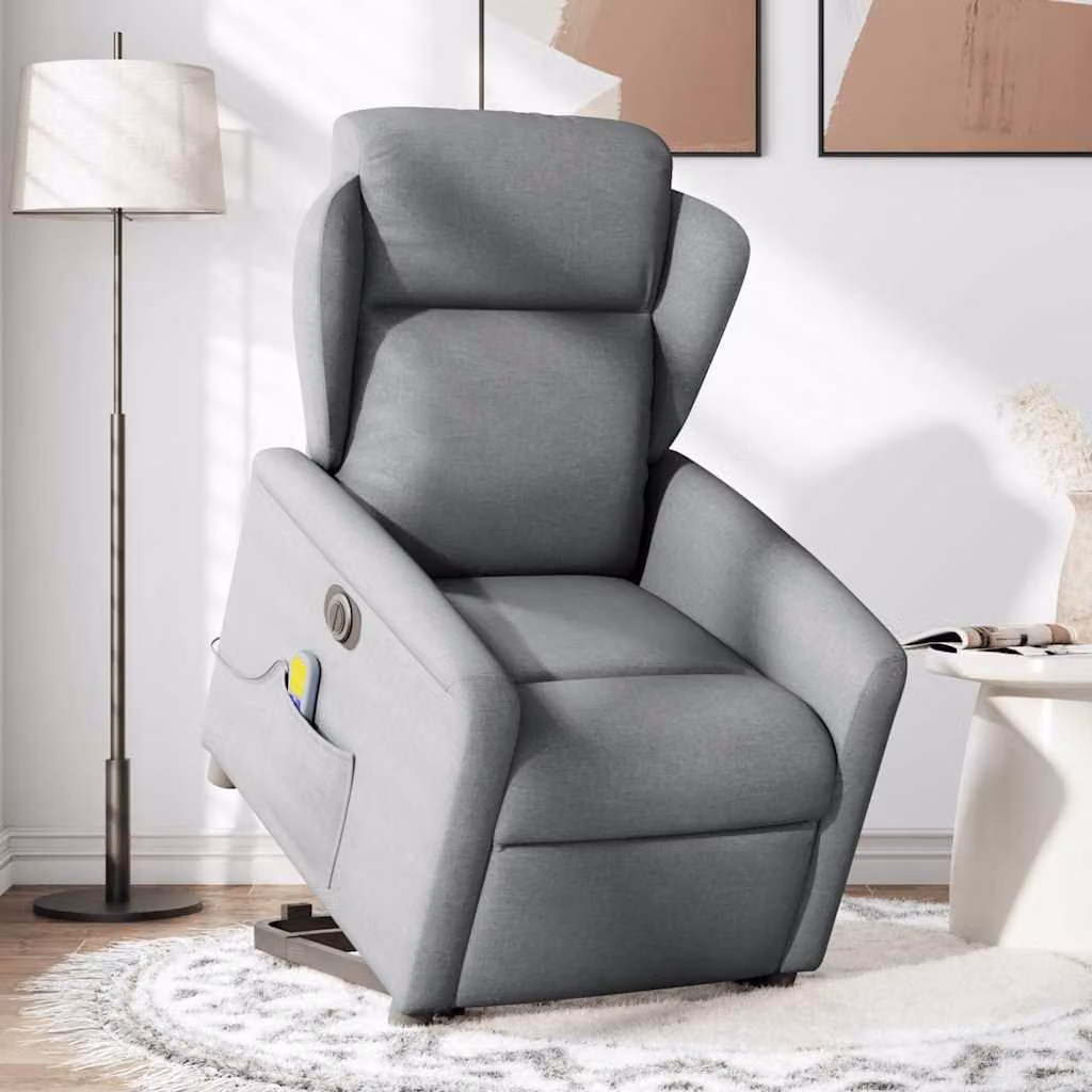 Poltrona Alzapersona Massaggi Elettrica Grigio Chiaro Tessuto