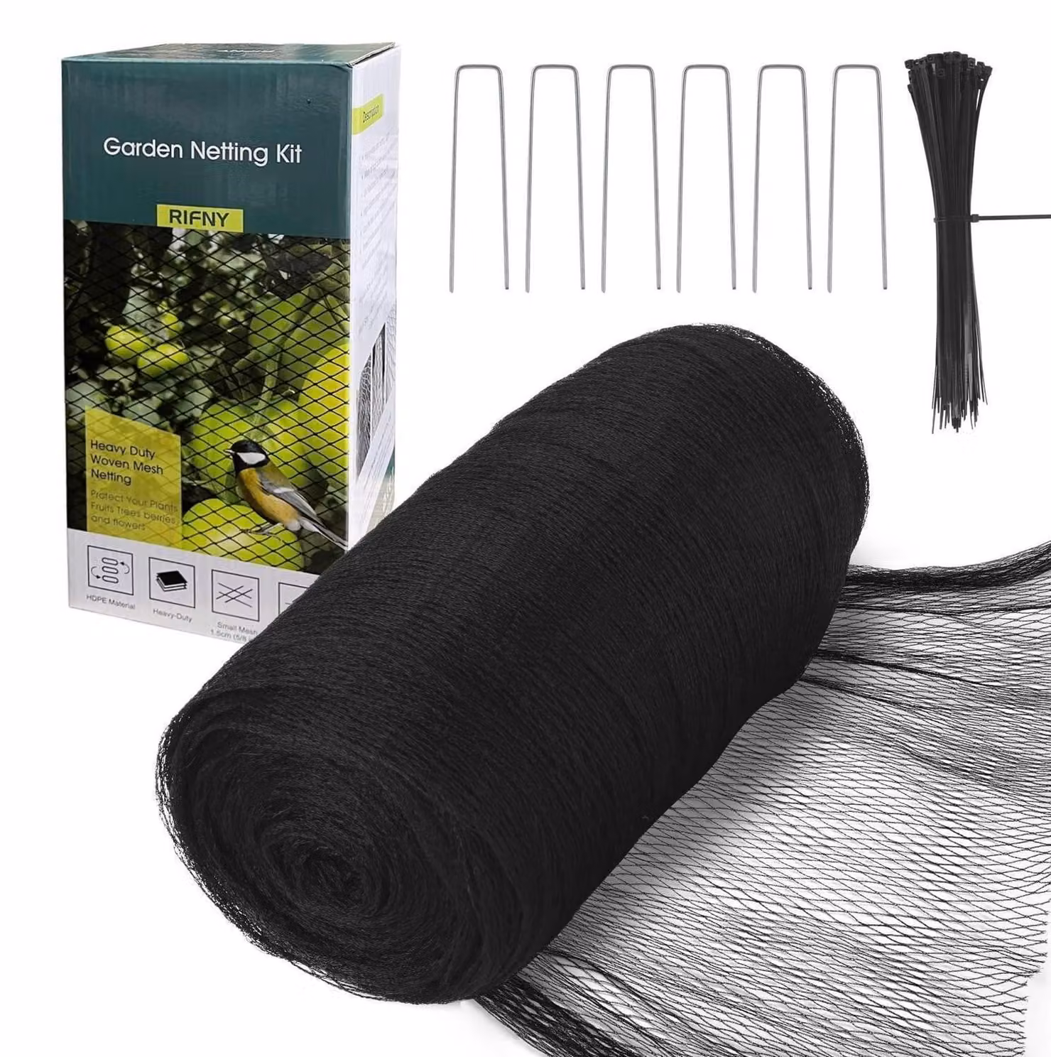 Rete protettiva per uccelli, giardino, 4x12 metri, colore nero, maglia da 15x15 mm