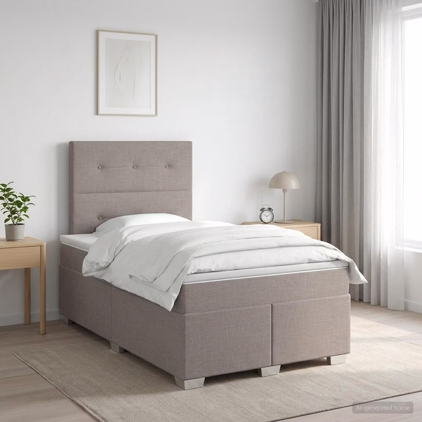 Letto box spring con materasso ibrido vidaXL in tessuto Tortora L/P/H: 200 x 120 x 76,5 cm