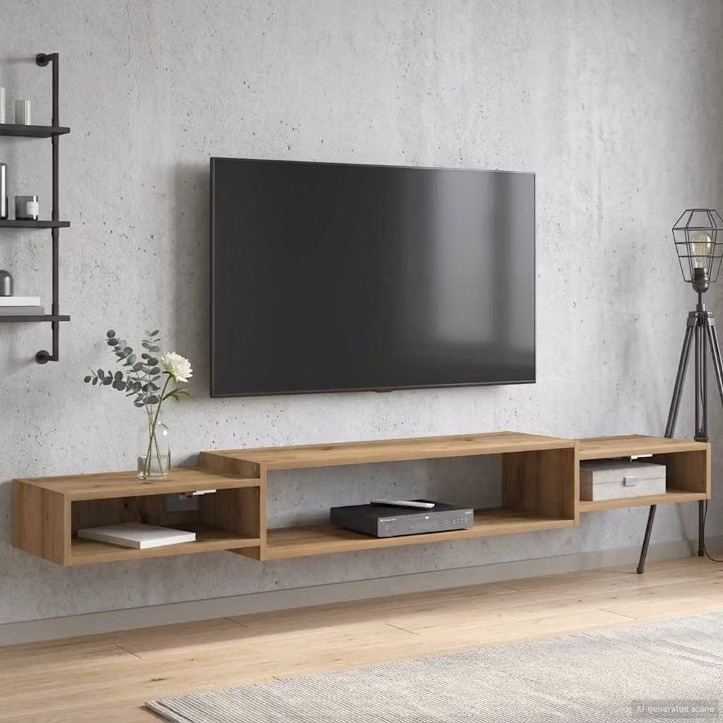 Mobile TV da parete vidaXL in Rovere Artigianale, Colore Marrone, L: 180 cm, H: 28 cm, P: 21 cm