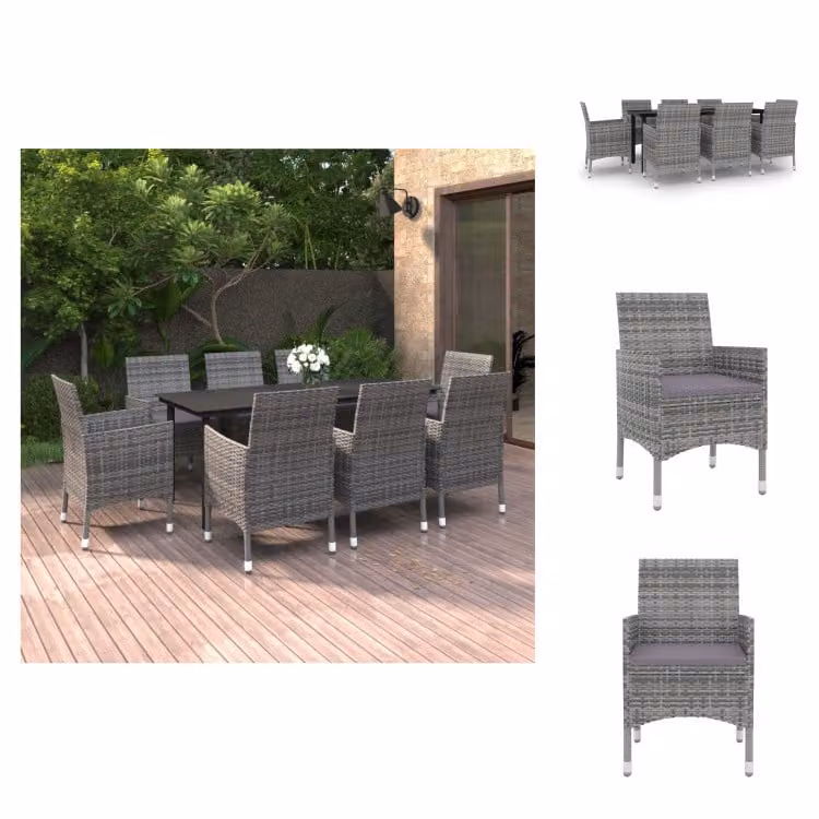 set da pranzo da giardino vidaXL 9 pezzi con cuscini in rattan e vetro - Set di mobili da giardino