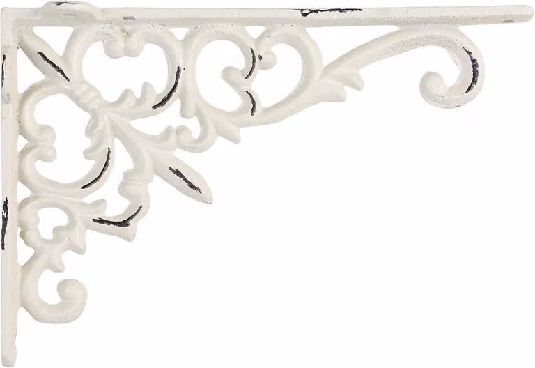 Supporti in ghisa anticata bianca, 12 x 18 x 3,5 cm, confezione da 2, per mensole in legno o marmo