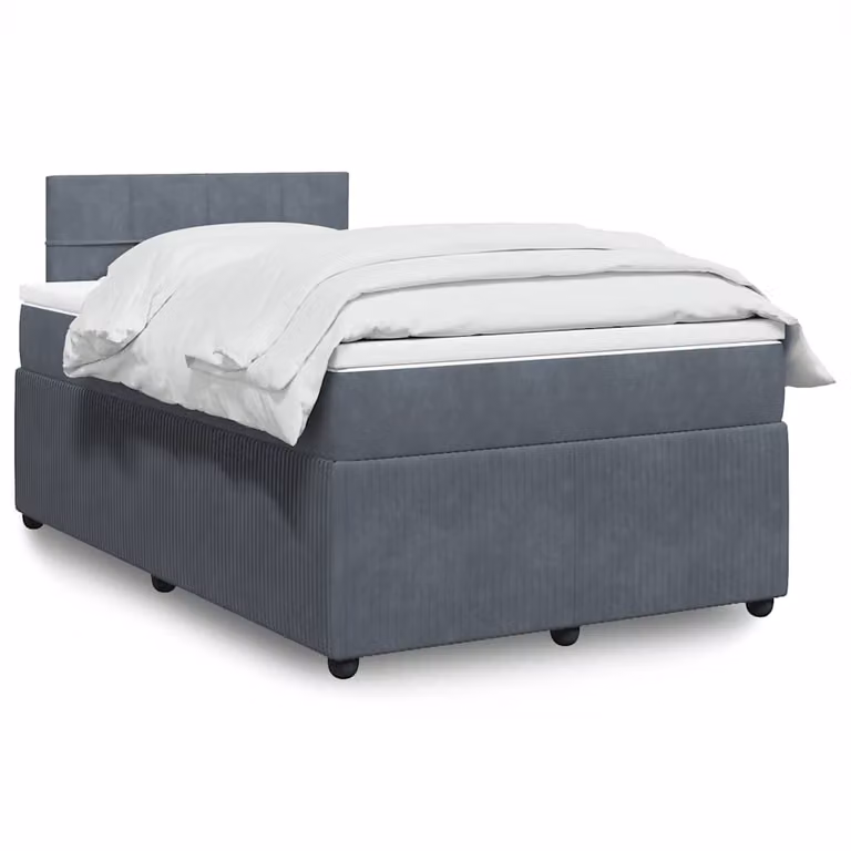 vidaXL Giroletto a Molle con Materasso in Velluto Grigio, L/P/H: 120 x 190 cm