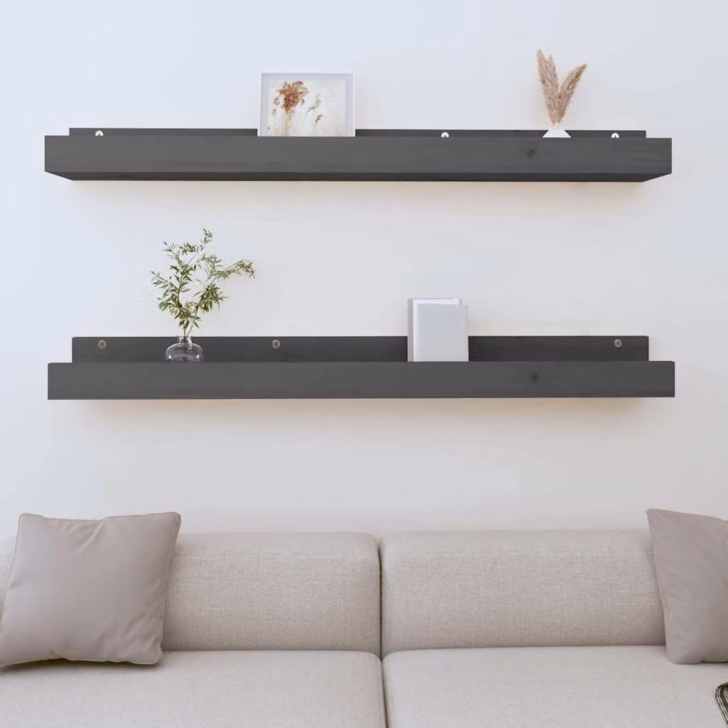 Set di 2 mensole da parete vidaXL in legno massello di pino, colore grigio, L 110 cm x P 12 cm x H 9 cm