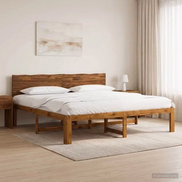 Letto matrimoniale con testiera ROSTOCK vidaXL in legno di acacia naturale, colore marrone, L/P/H: 200 x 200 x 91 cm – 1