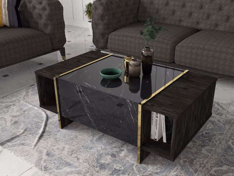 Skye Decor, Veyron - Nero, Oro, Tavolini, Nero, Piano in melamina, 103,8 x 60 x 37,3 cm