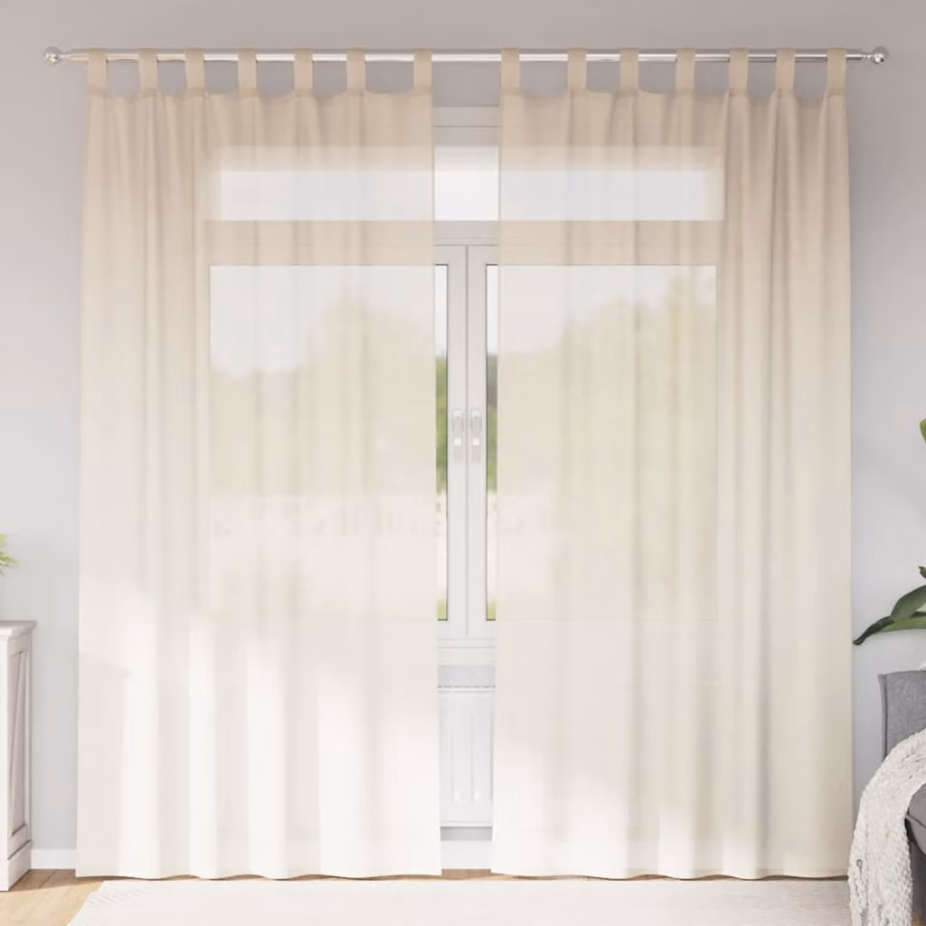 Set di 2 tende in voile semi-trasparenti vidaXL con linguetta, colore beige, L: 140 cm, H: 245 cm