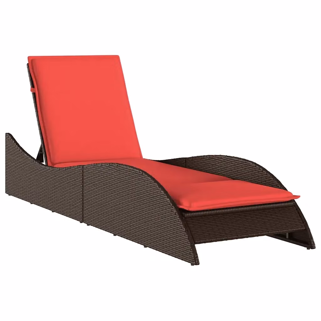 Lettino prendisole vidaXL in polyrattan marrone con cuscino regolabile L: 60 cm, P: 205 cm, H: 73 cm – 2