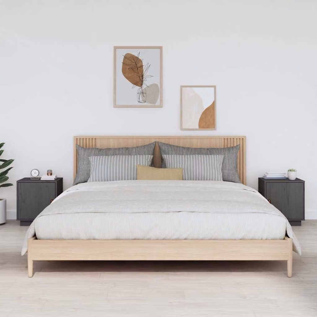 Set di 2 comodini vidaXL in legno massello di pino grigio, L 40 cm x P 34 cm x H 45 cm