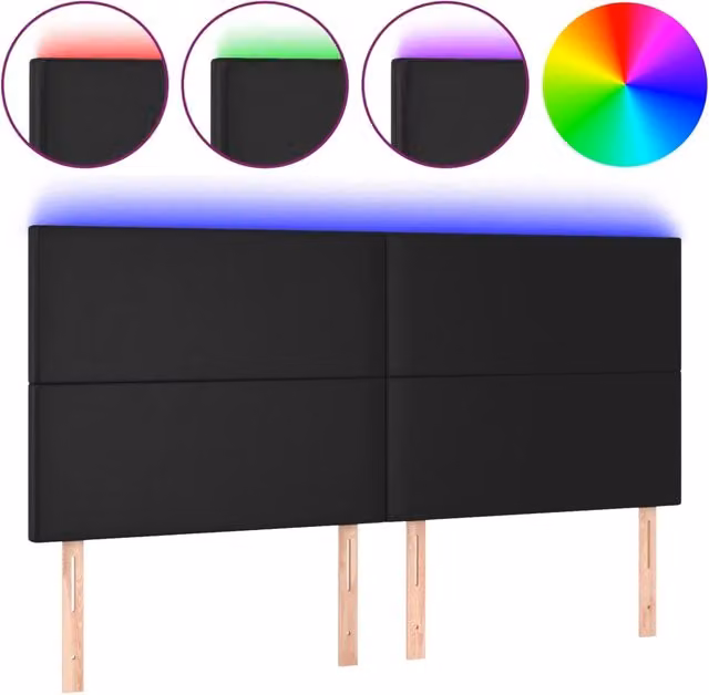 Testata del letto con illuminazione LED e porta USB in similpelle nera, L: 200 cm, P: 5 cm, H: 118/128 cm – 1