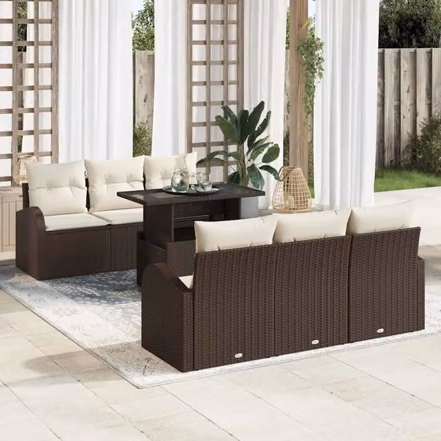 Set Divano da Giardino 7 pz Marrone Rattan in Polipropilene 3357301