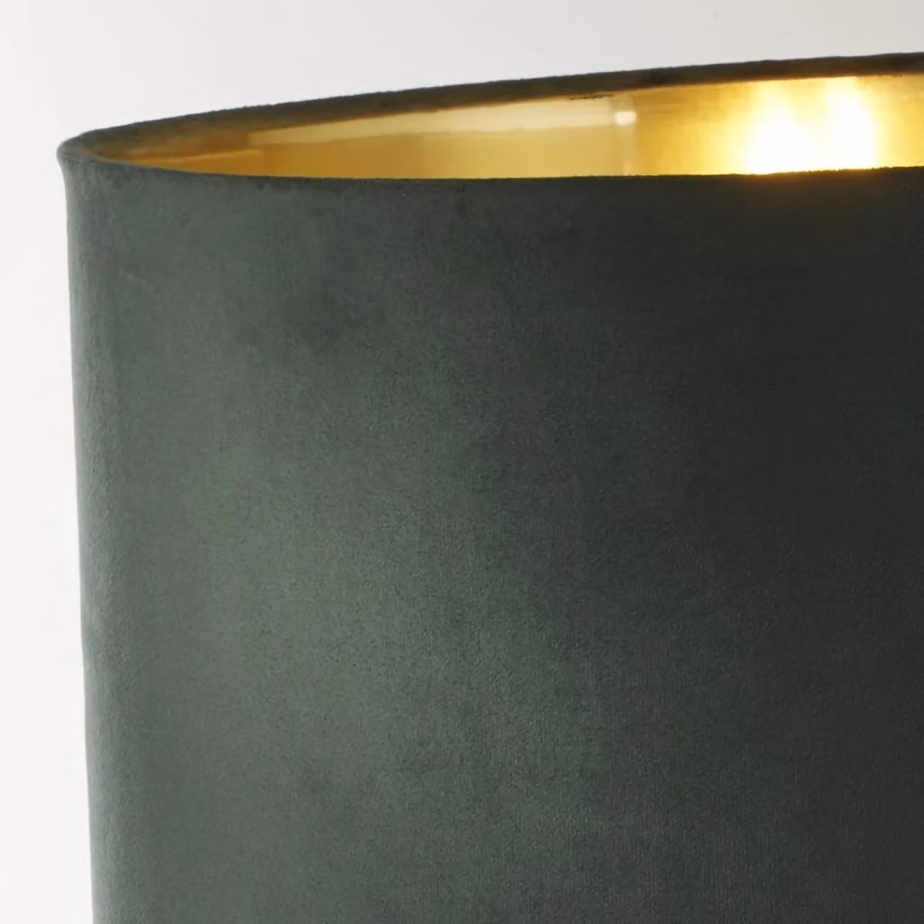 Lampada da scrivania Searchlight in metallo e tessuto con paralume cilindrico, disponibile in cromo, oro/ottone o verde con E27 – 2