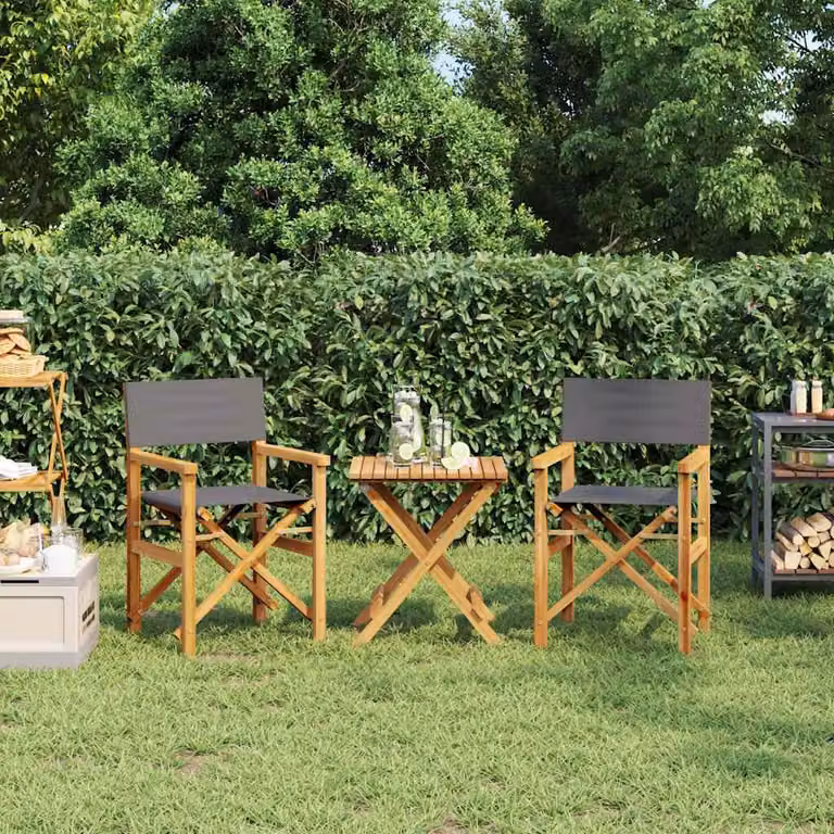 Set di 2 sedie da regista pieghevoli vidaXL in legno di teak con tessuto grigio resistente ai raggi UV