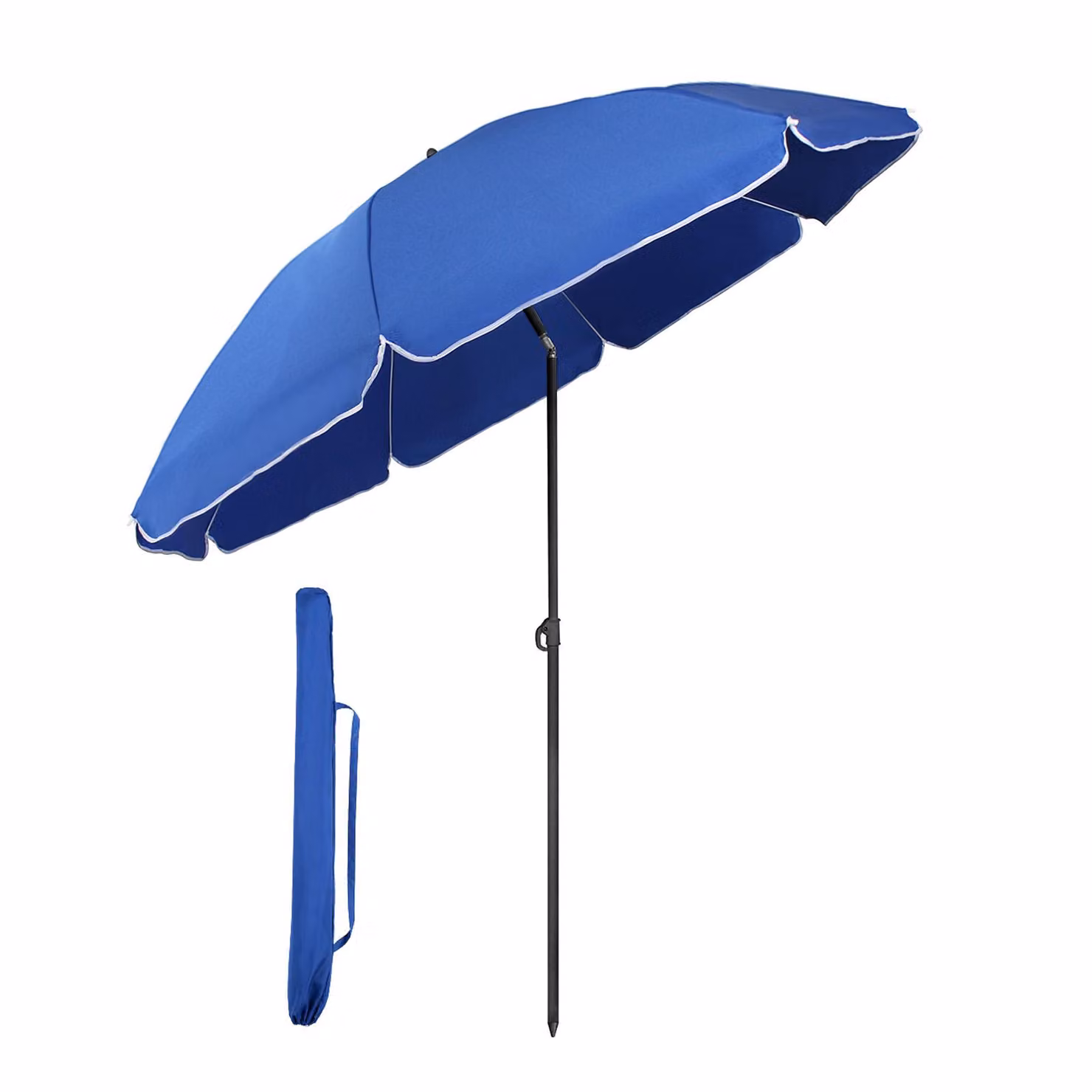 Ombrellone Sekey rotondo Ø 180 cm per terrazza, giardino e spiaggia con manovella e custodia; inclinazione e altezza regolabili, blu