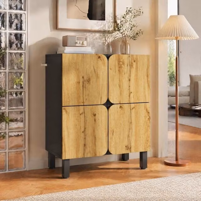 Scarpiera in MDF nero e naturale 80 x 38;5 x 95 cm con ripiani regolabili