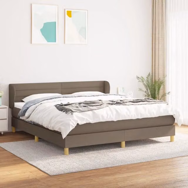 Letto Ibrido vidaXL con Giroletto a Molle e Materasso in Tessuto Beige e Bianco L/P: 180 x 200 cm