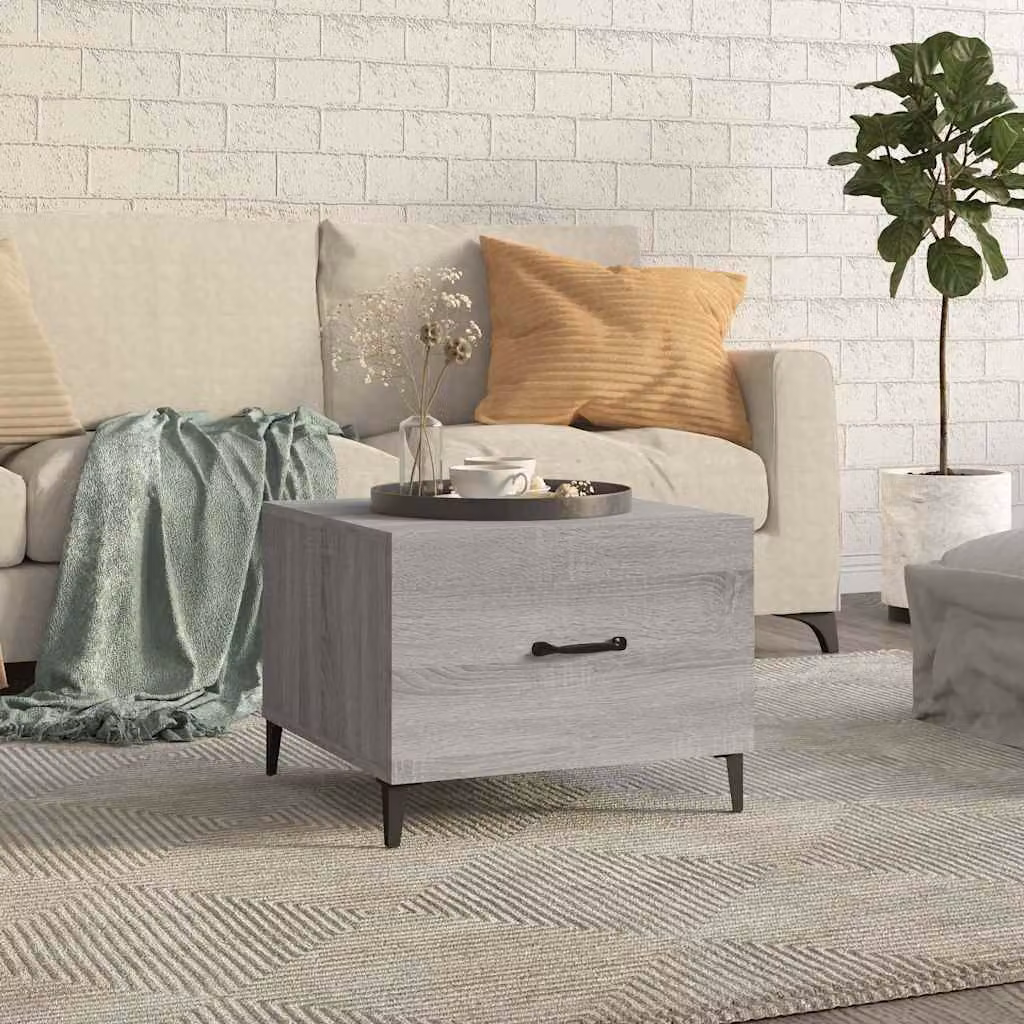 vidaXL Tavolino da Salotto Quadrato in Legno e Metallo Grigio L/P/H: 50 x 50 x 40 cm
