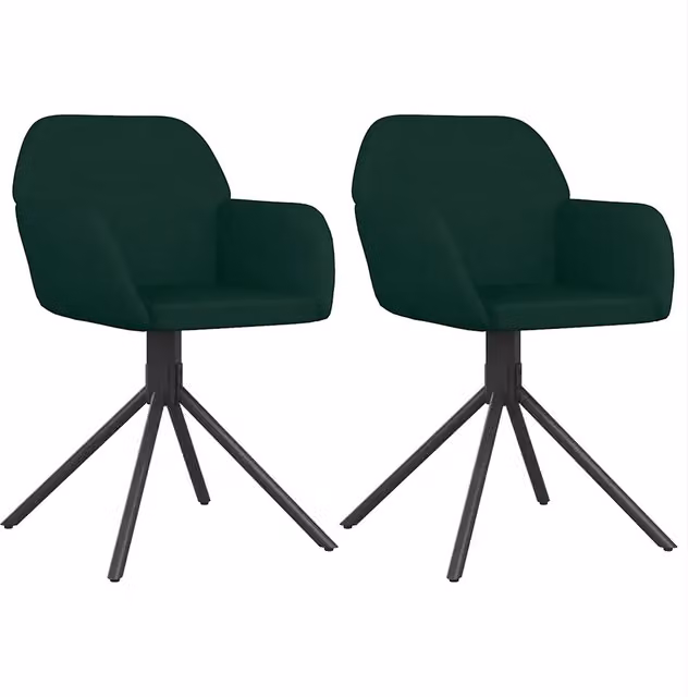 Set di 2 sedie da pranzo girevoli a 360 gradi in velluto verde con braccioli e struttura in metallo per soggiorno o cucina – 1