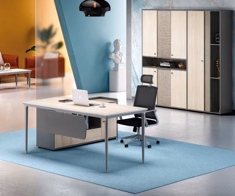 Schreibtisch Arbeitstisch Ecke Tisch Büromöbel Holz Grau Bürotisch