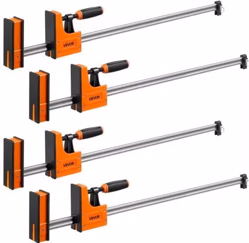 Set di 4 Morsetti a F VEVOR in Acciaio Inox Arancione con Impugnatura Ergonomica e Cuscinetti in Gomma per Lavorazione Legno e Metalli