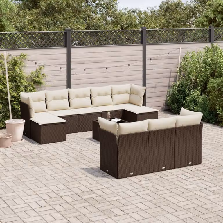 vidaXL Set Divani da Giardino 11 pz in Polyrattan Marrone con Cuscini e Tavolino da Esterno