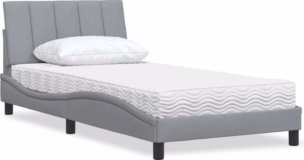 Letto con Materasso Hanko Grigio Chiaro 100x200 cm in Tessuto
