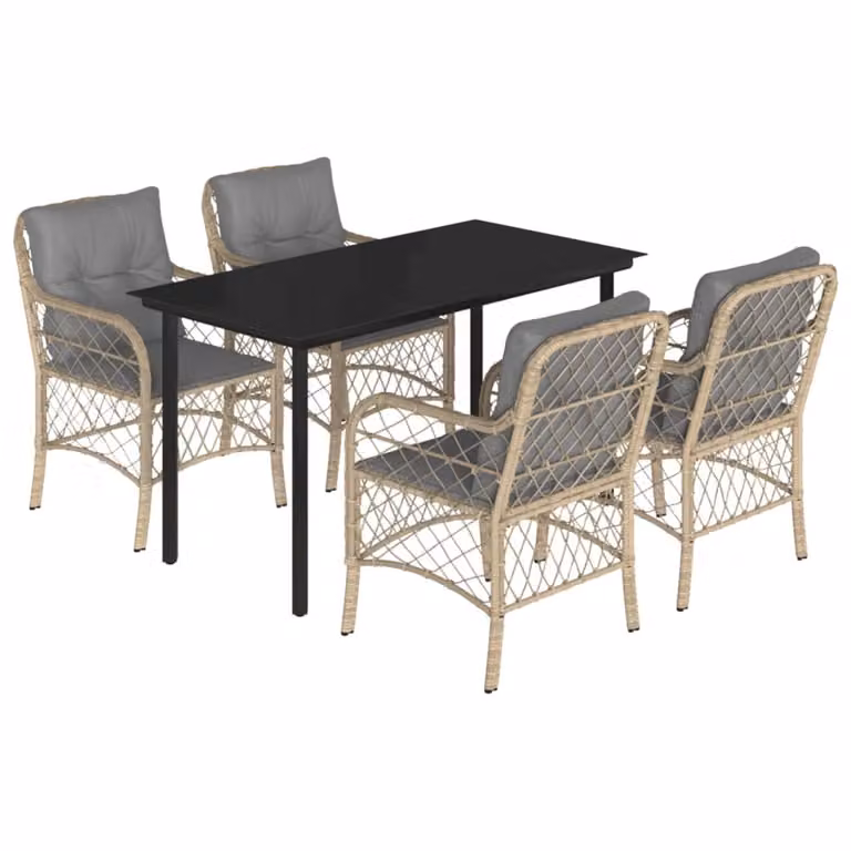 Set Pranzo da Giardino 5 pz con Cuscini Beige Misto Polyrattan