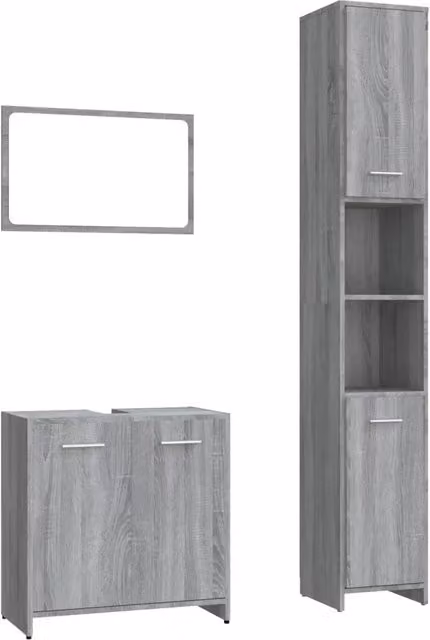 Set Mobili da Bagno | Armadio da bagno 3 pz Grigio Sonoma in Legno Multistrato