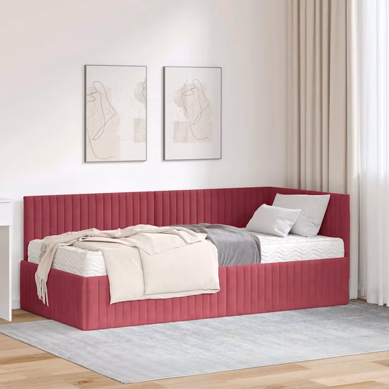 vidaXL Letto Angolare Moderno con 2 Materassi in Velluto Rosso