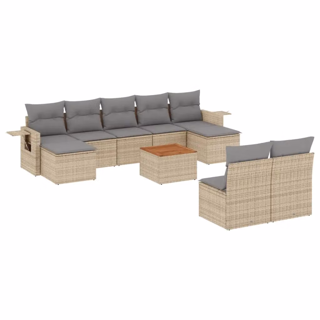 vidaXL Set Divano da Giardino 10 pz in Polyrattan con Cuscini Beige e Grigio – 2