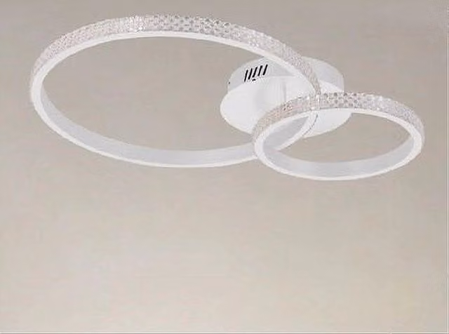 Plafoniera LED Trade Shop Traesio con 2 Cerchi Effetto Cristallo, 48 W, Dimmerabile con Telecomando, Colore Bianco