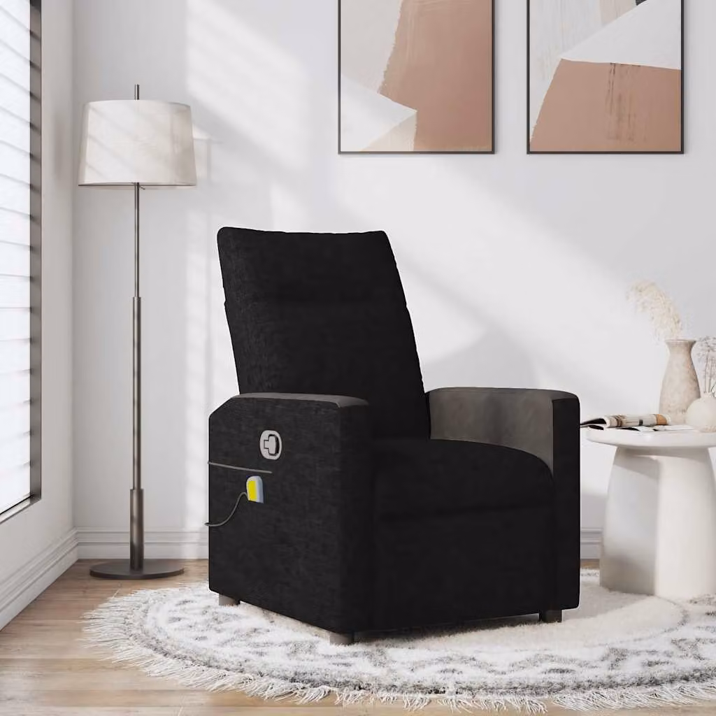 vidaXL Poltrona Reclinabile Relax Moderna in Tessuto Nero con Braccioli e Regolazione Manuale