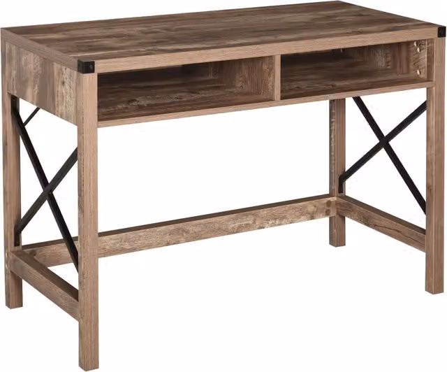 Scrivania Minimal in stile industriale con cassetti, finitura nero e legno rovere, L 90 cm x P 60 cm x H 75 cm – 1