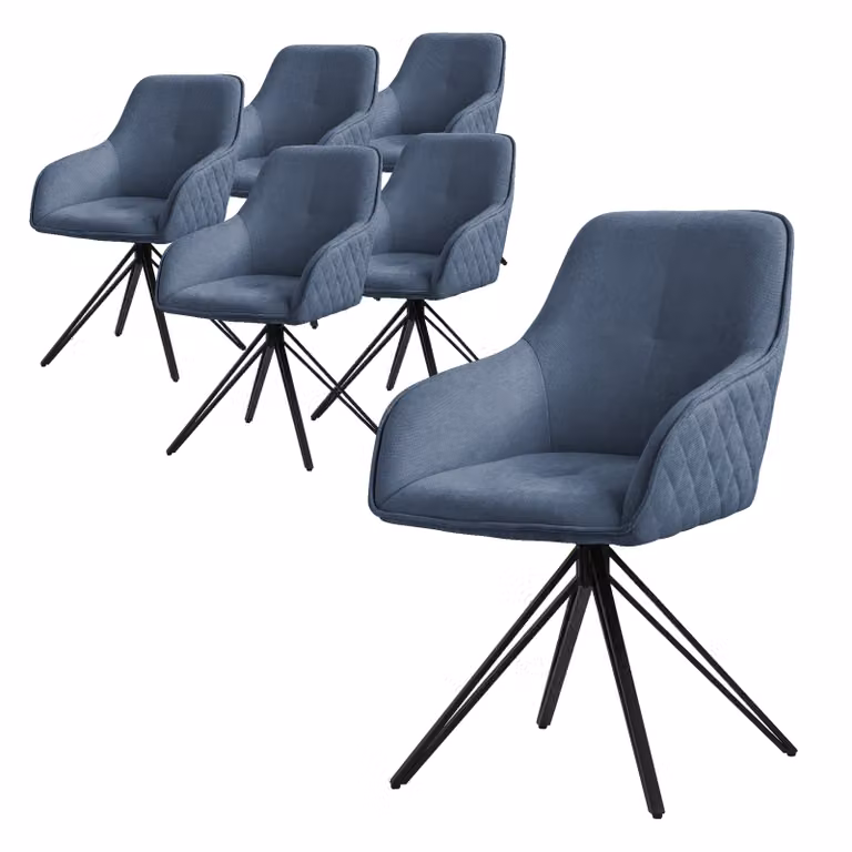 ML-Design 6x sedia da pranzo girevole, blu, in tessuto intrecciato con gambe in metallo