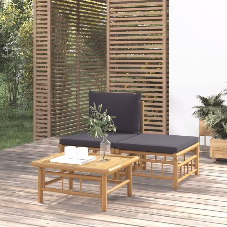 Maison Exclusive - Set da giardino a 3 pezzi con cuscini grigio scuro in bambù