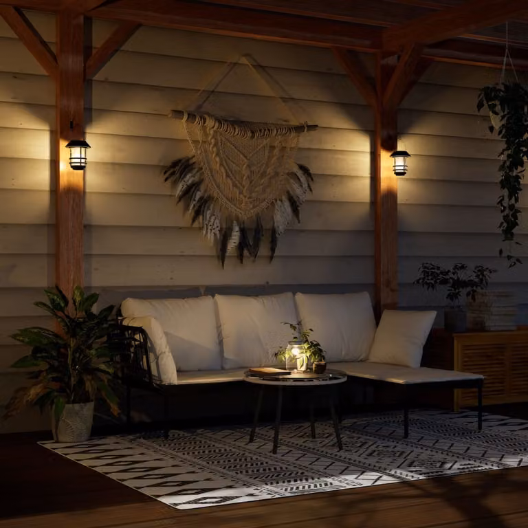 Set di 2 lanterne solari da esterno vidaXL con luce LED bianco caldo e sensore crepuscolare in metallo e vetro nero