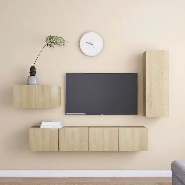 Set di mobili porta TV 4 pezzi vidaXL in legno color rovere, design moderno per soggiorno – 1