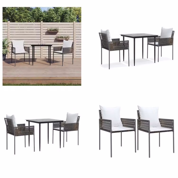 vidaXL Set da pranzo da giardino 3 pezzi con cuscini in rattan e acciaio - Set da pranzo da giardino - Set da pranzo da giardino - Set da pranzo da esterno